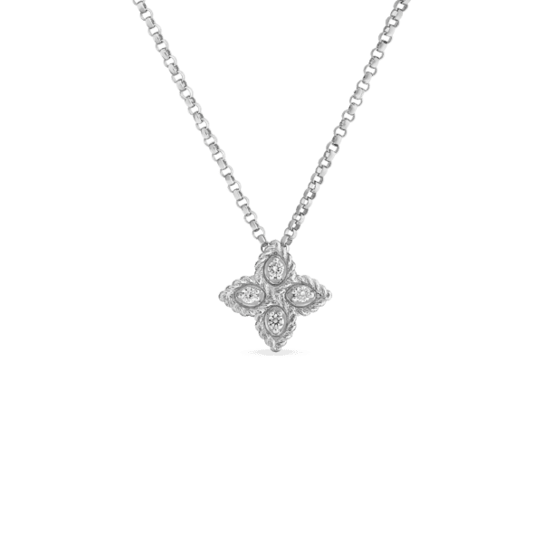 18K White Gold Princess Flower Small Diamond Necklace