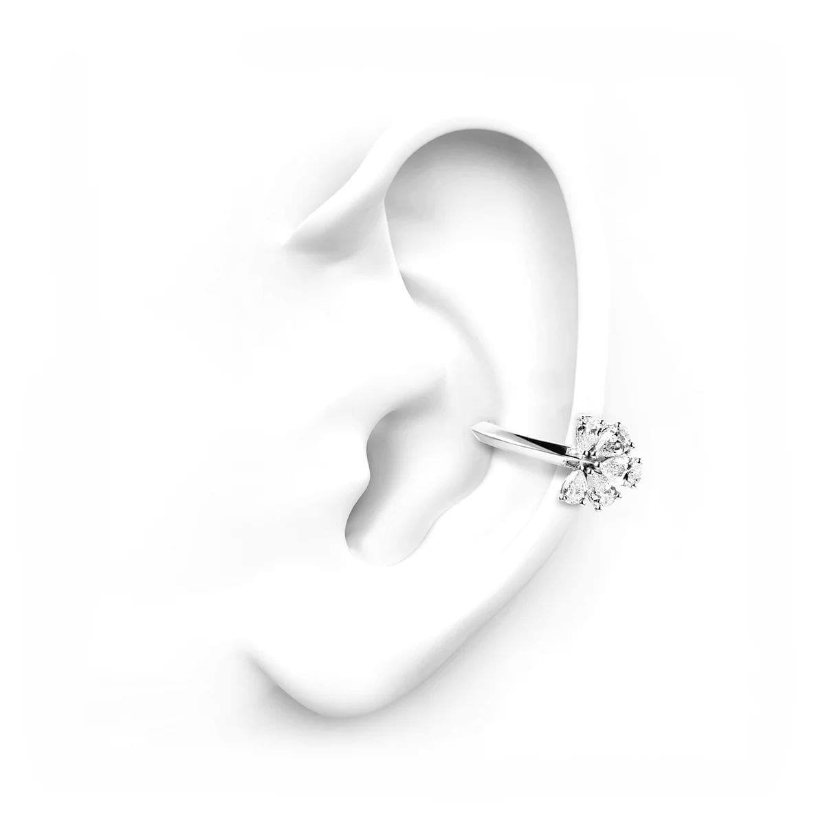 White Gold Flower Ear Cuff