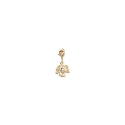 14K Yellow Gold with Round & Marquise Diamond Small Thunderbird Single Drop Stud Earring