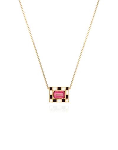 14KYG Lets Play Chess Enamel Necklace