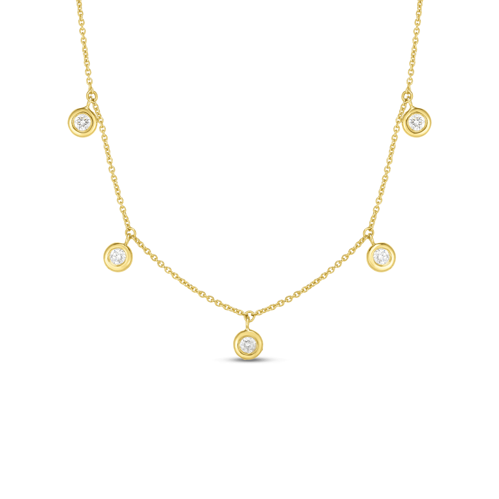 18K Yellow Gold 5 Stations Diamond Dangling Necklace