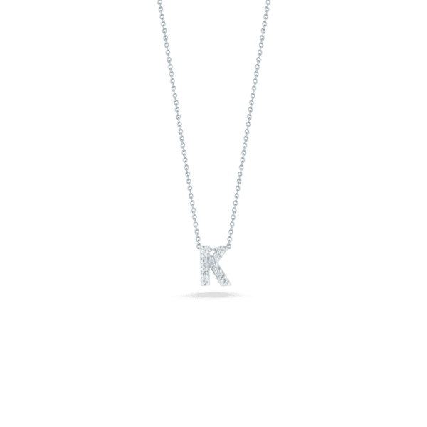 18K White Gold Love Letter "" K "" Diamond Necklace