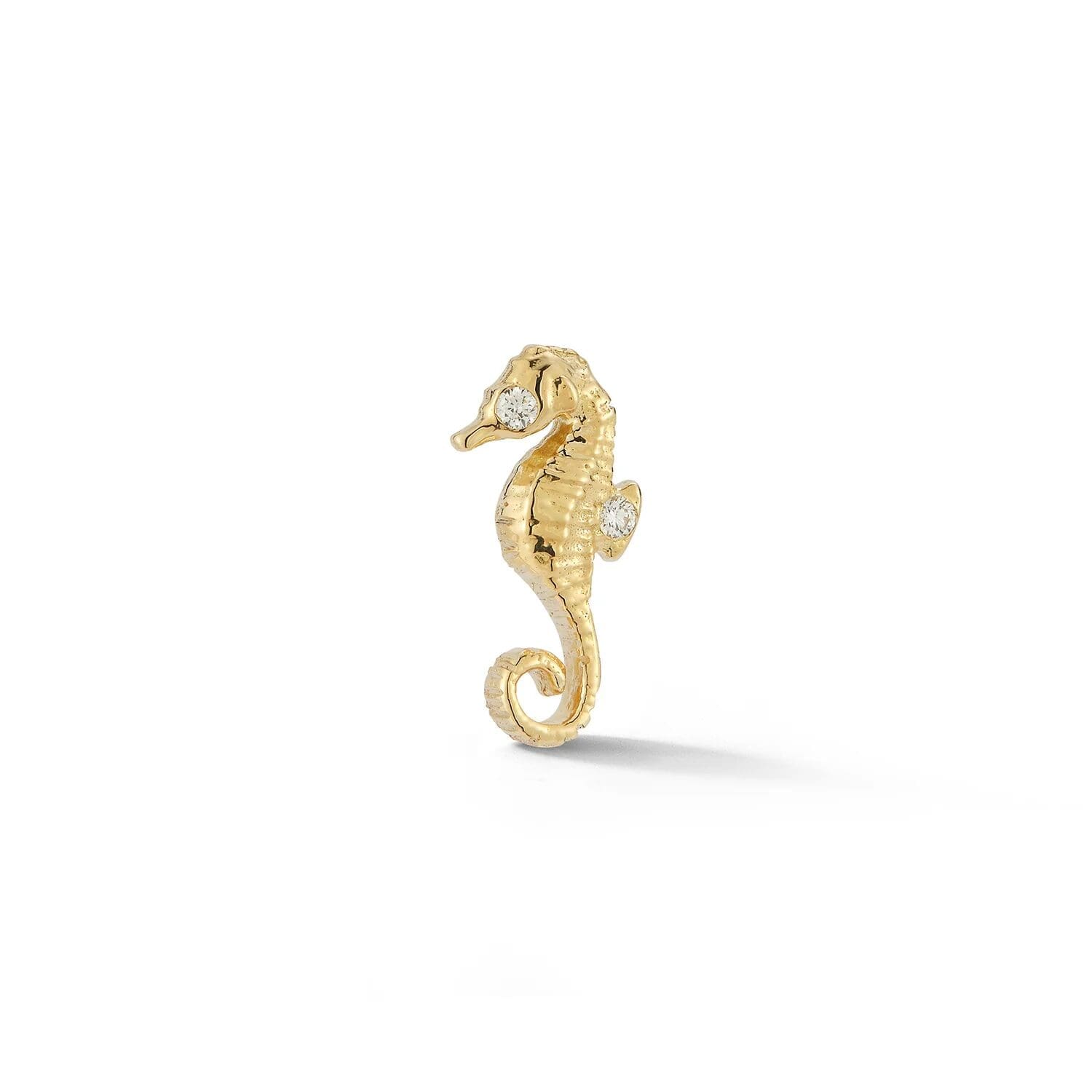 18K Yellow Gold Single Seahorse Diamond Earring