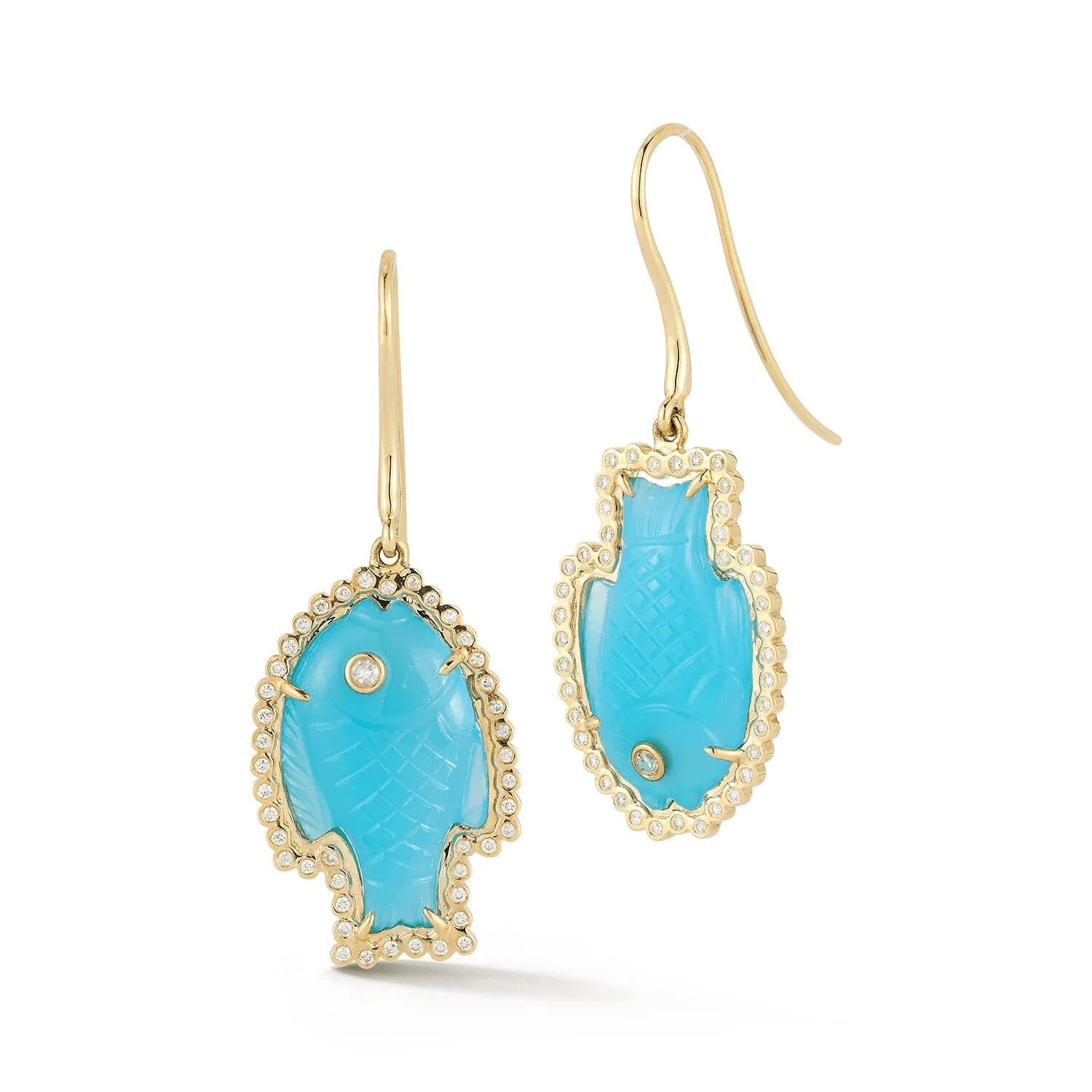 18KYG Diamond Blue Fish Earring