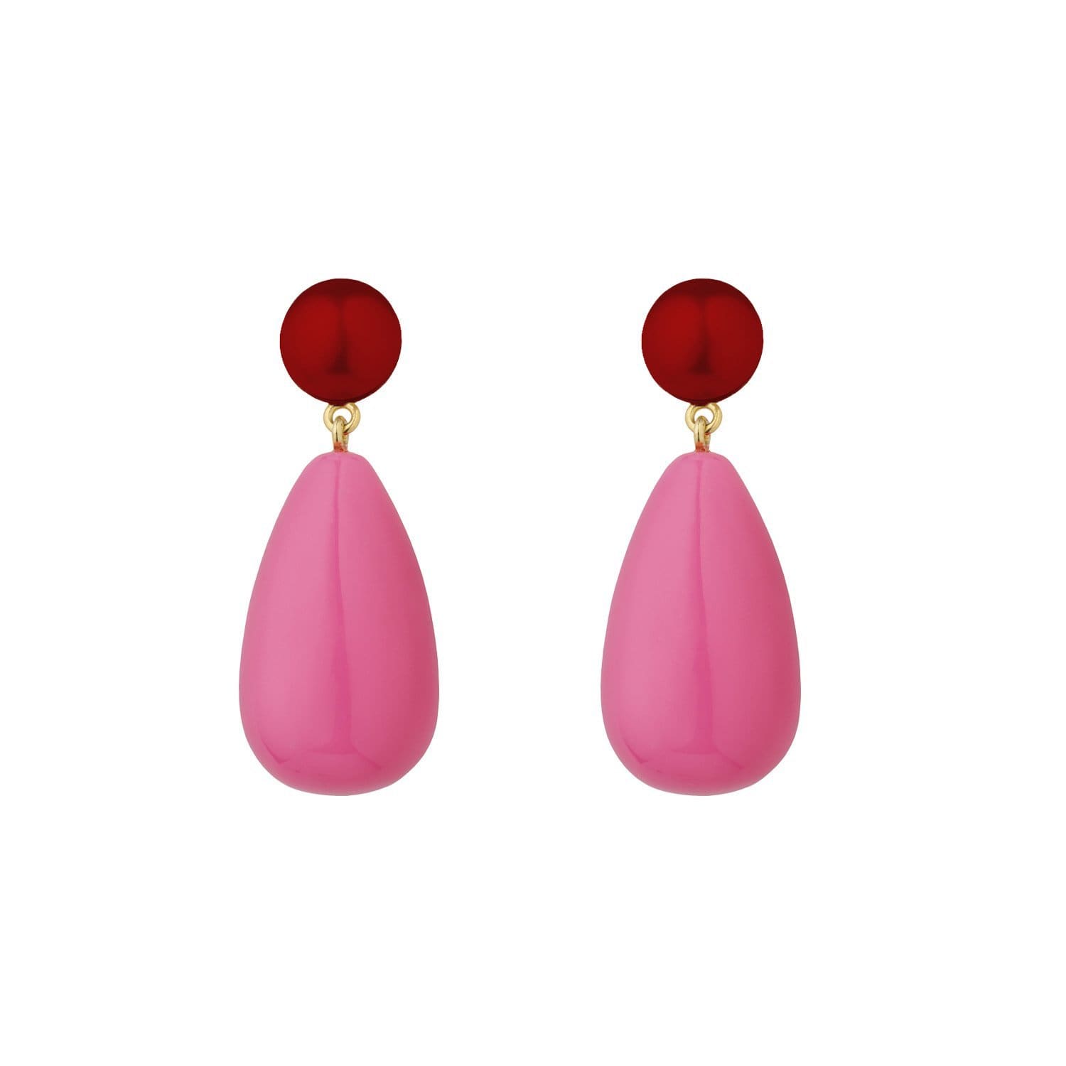 Eshvi's Large Drop Earrings in 18K Yellow Gold Plated Sterling Silver and Brass with Red and Pink Enamel