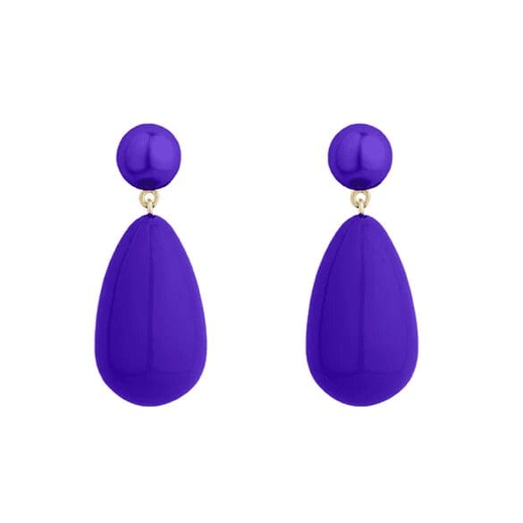 Eshvi's Large Drop Earrings in 18K Yellow Gold Plated Sterling Silver and Brass with Violet Enamel