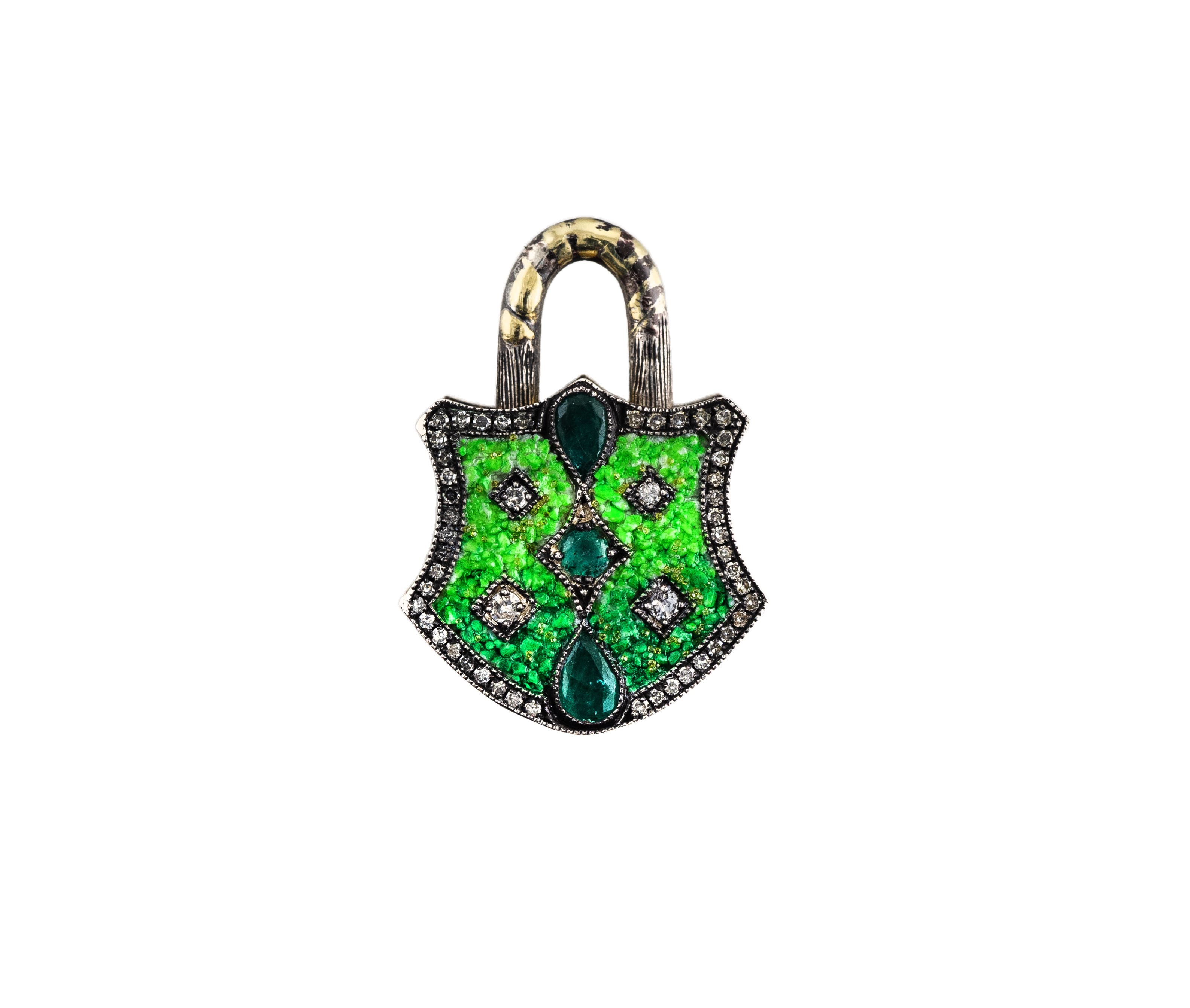 Medium Green Micro Mosaic Padlock Pendant