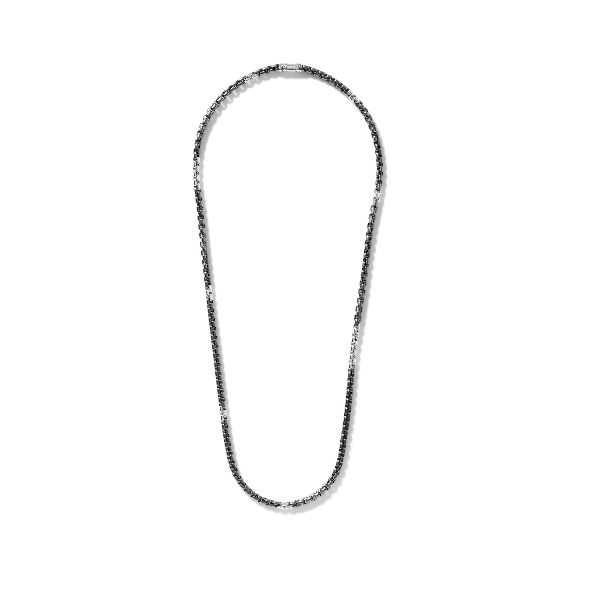 John Hardy Chains Box Industrial Silver 4.8mm Box Chain Necklace with Satin Matte Black Rhodium, Size 22