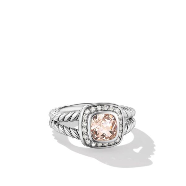 Petite Albion Ring in Sterling Silver with Morganite and Diamonds, 7mm