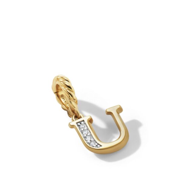 Pavé Initial Pendant in 18K Yellow Gold with Diamond U - Image 2