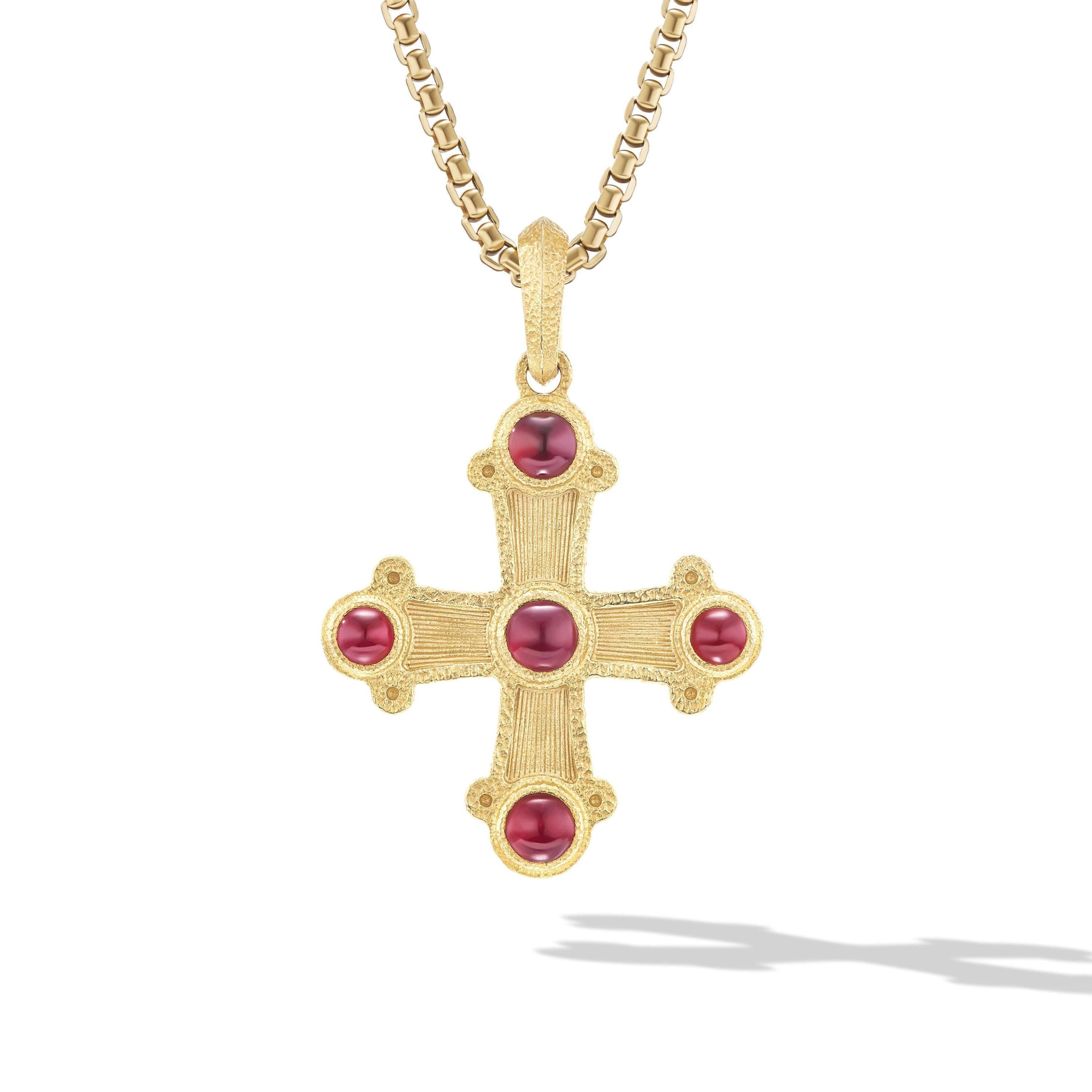 Shipwreck Cross Amulet in 18K Yellow Gold with Rubies, 44mm