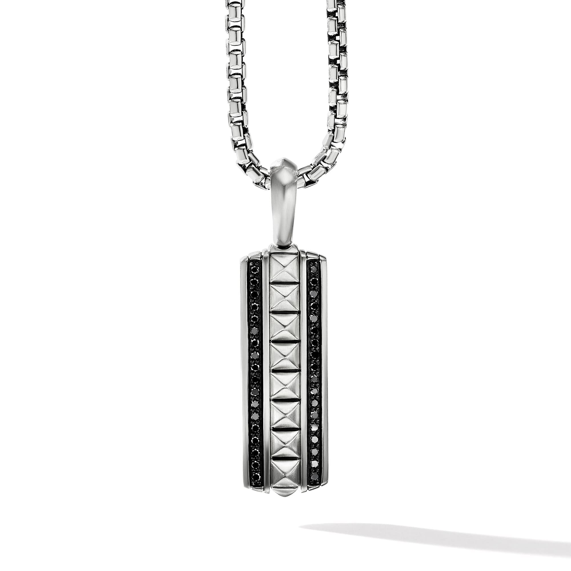 Pyramid Ingot Tag in Sterling Silver with Black Diamonds, 41.8mm