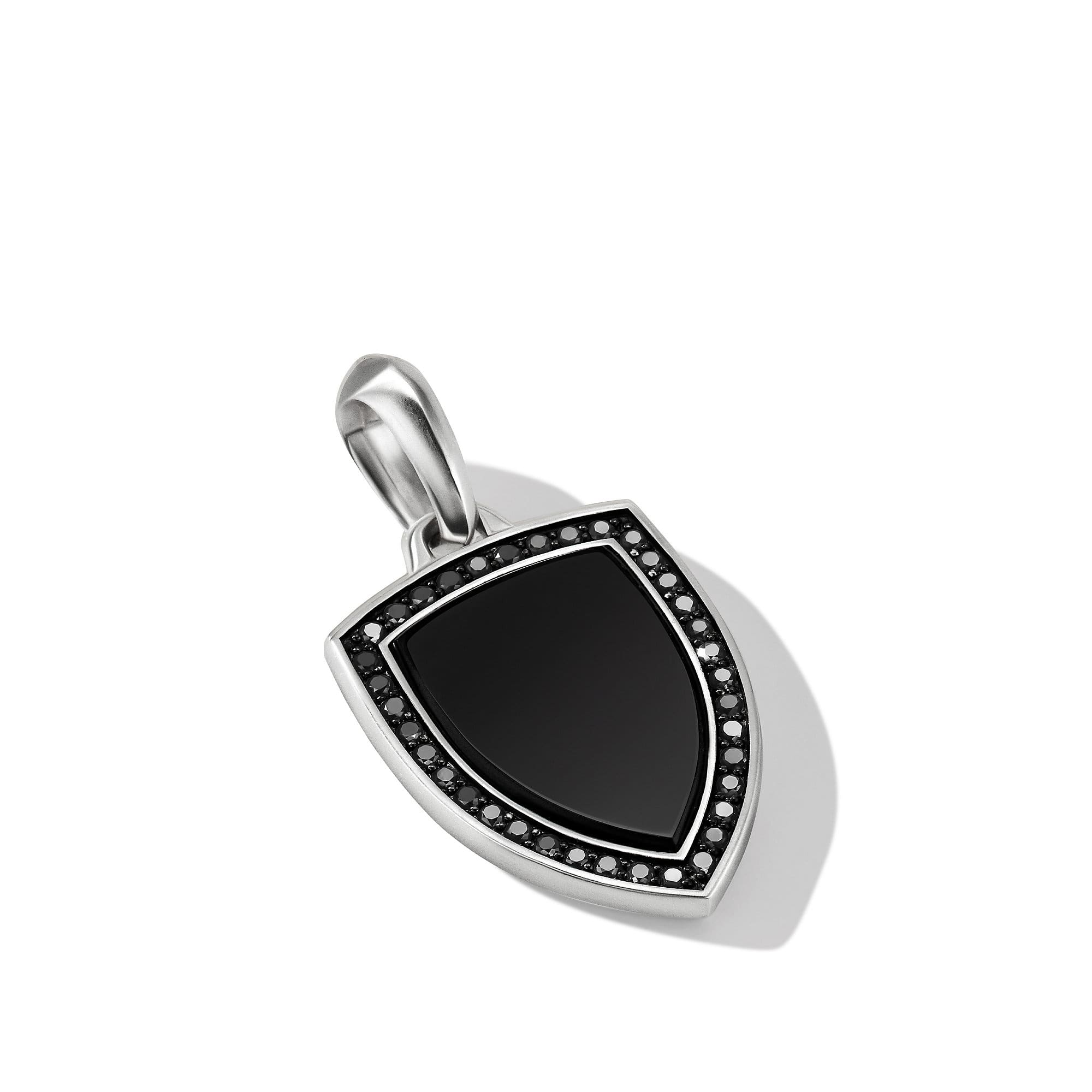 Shield Amulet in Sterling Silver with Black Onyx and Black Diamonds, 27mm