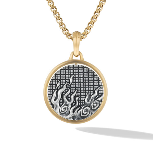 Water and Fire Duality Amulet in Sterling Silver with 18K Yellow Gold, 30mm - Image 2