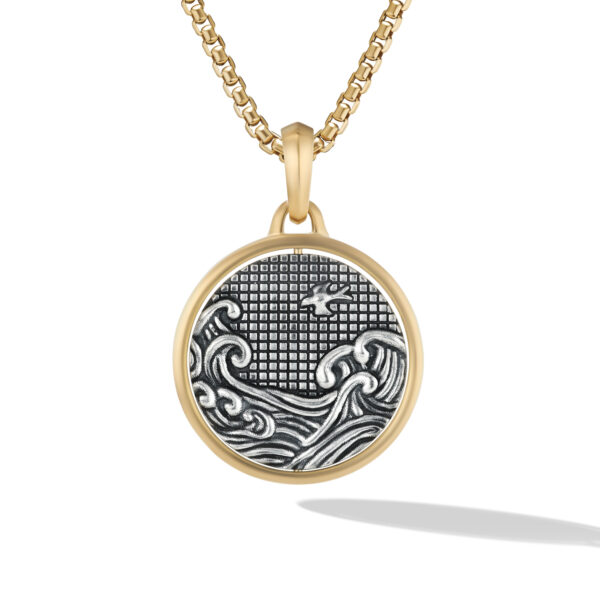 Water and Fire Duality Amulet in Sterling Silver with 18K Yellow Gold, 30mm