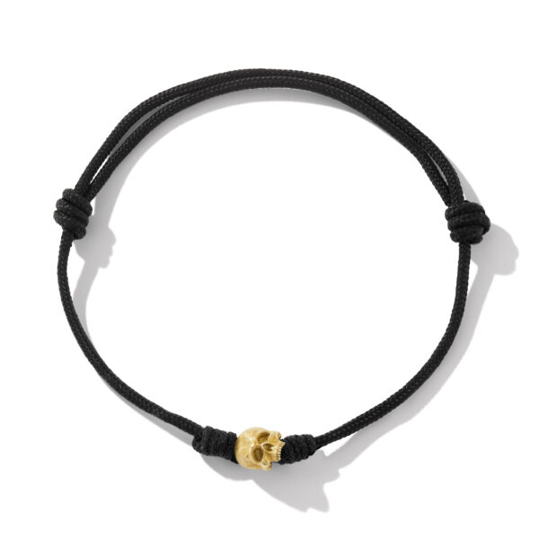 Skull Cord Bracelet in Black Nylon with 18K Yellow Gold, 6mm - Image 2