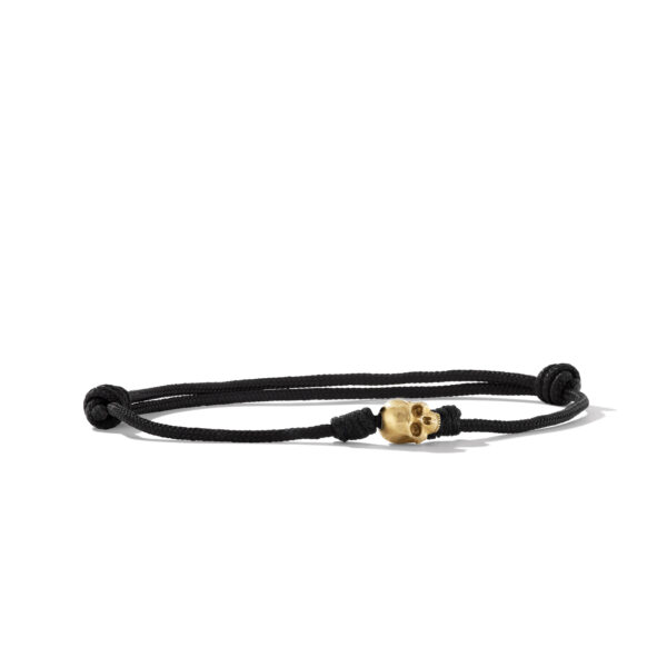 Skull Cord Bracelet in Black Nylon with 18K Yellow Gold, 6mm