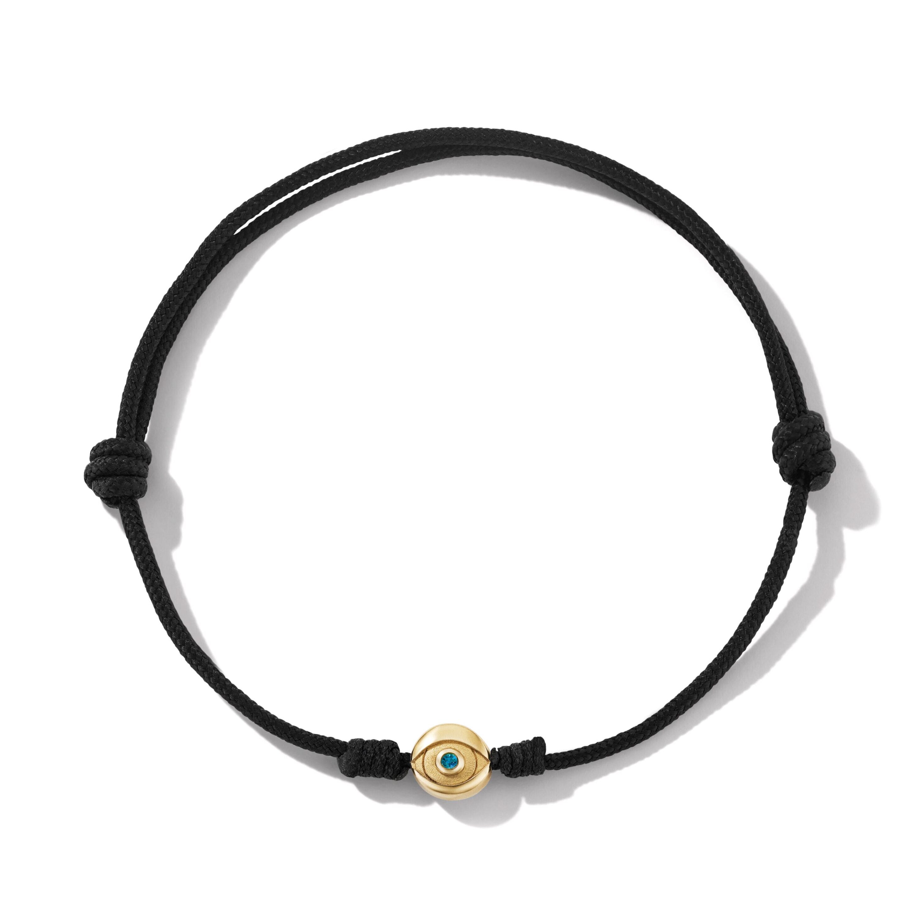 Evil Eye Cord Bracelet in Nylon with 18K Yellow Gold and Sapphire