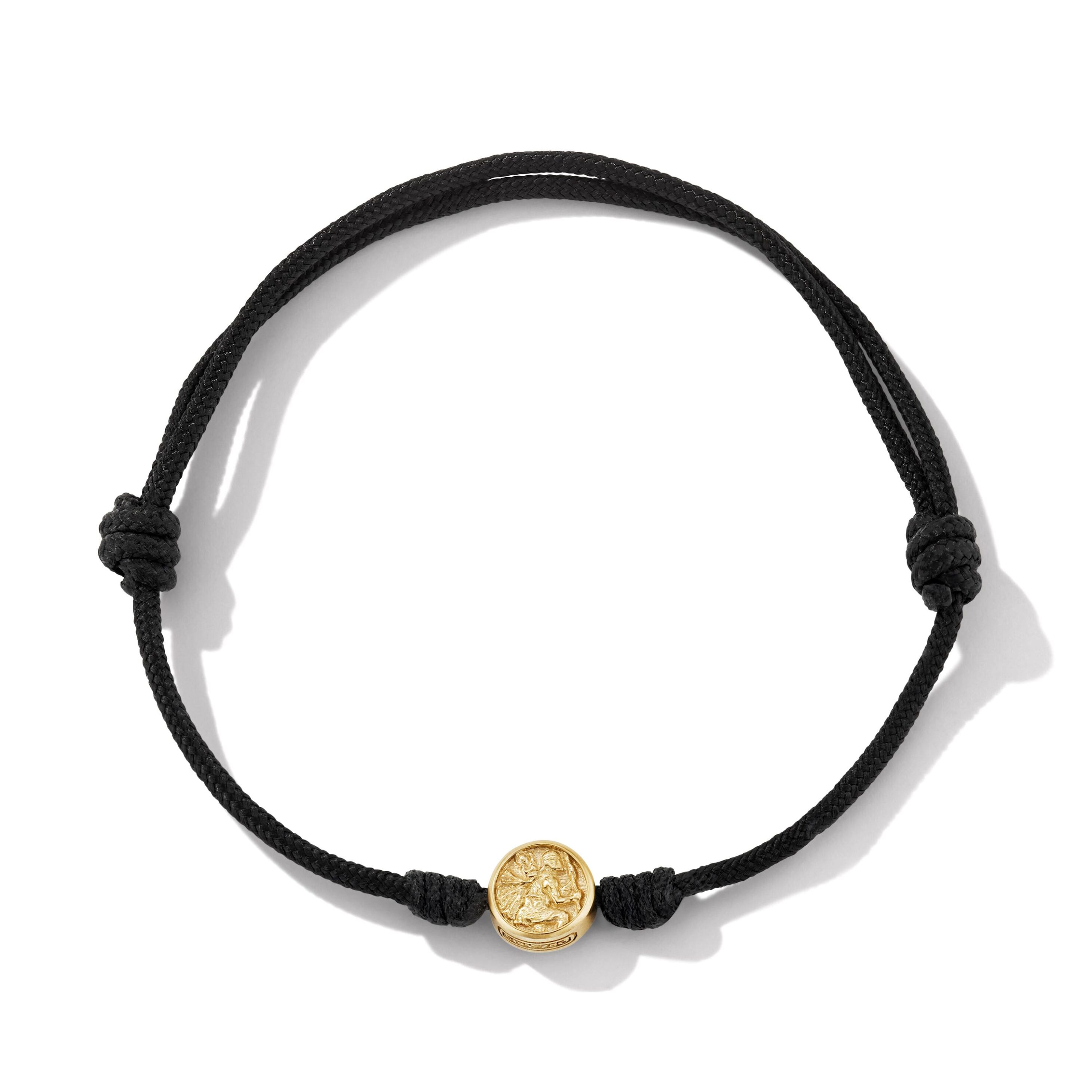 St. Christopher Cord Bracelet in Black Nylon with 18K Yellow Gold