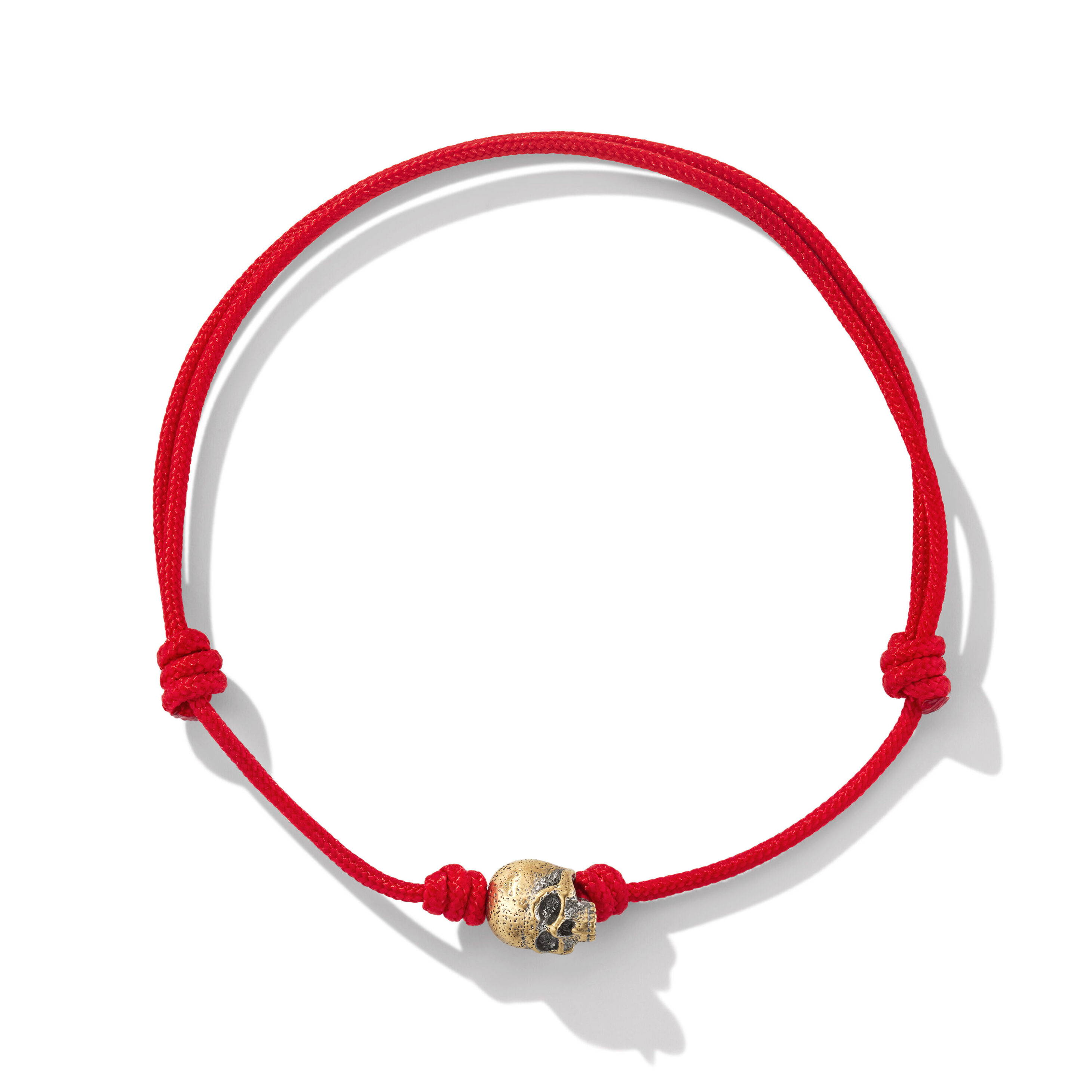Skull Cord Bracelet in Red Nylon with 18K Yellow Gold