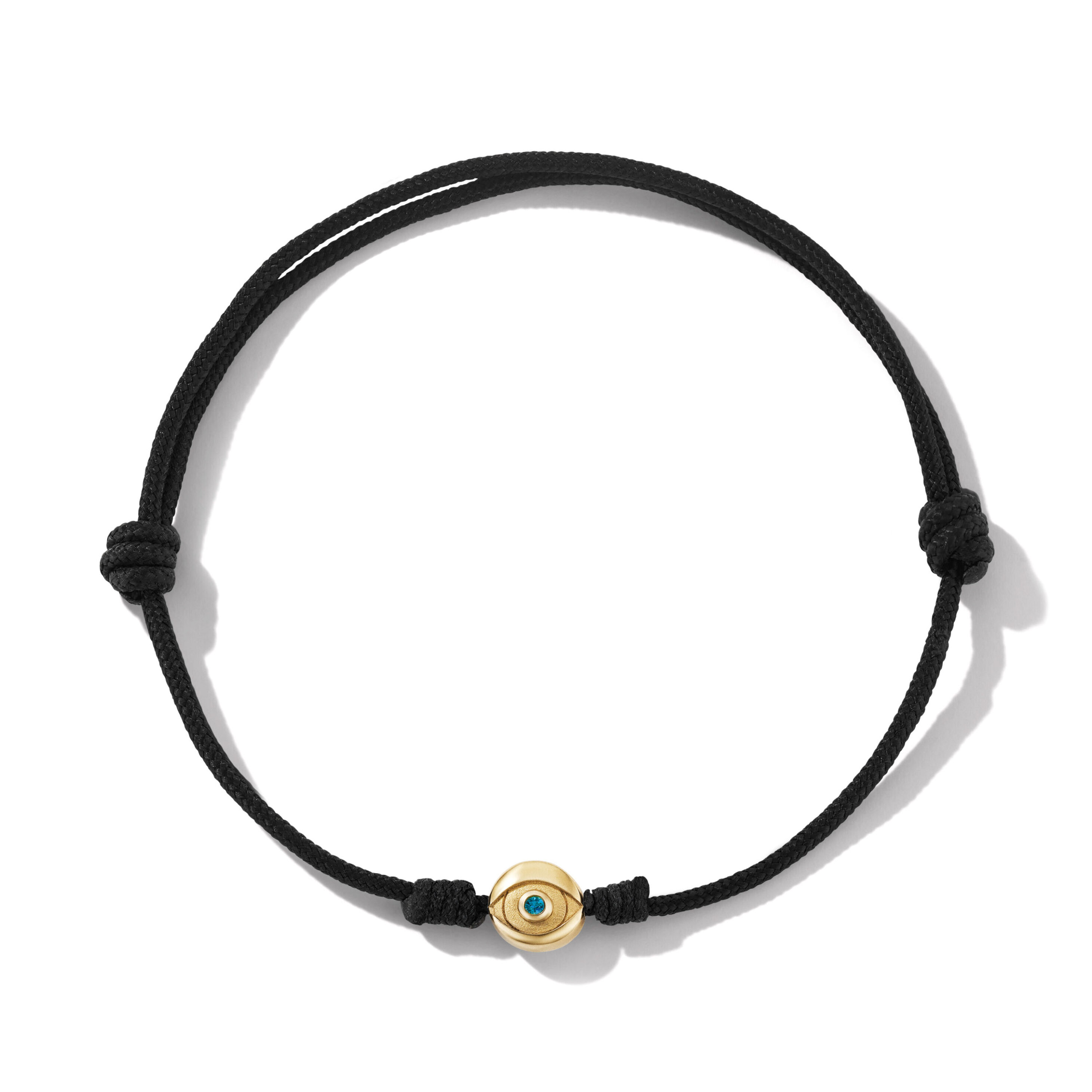Evil Eye Cord Bracelet in Black Nylon with 18K Yellow Gold and Sapphire, 9mm