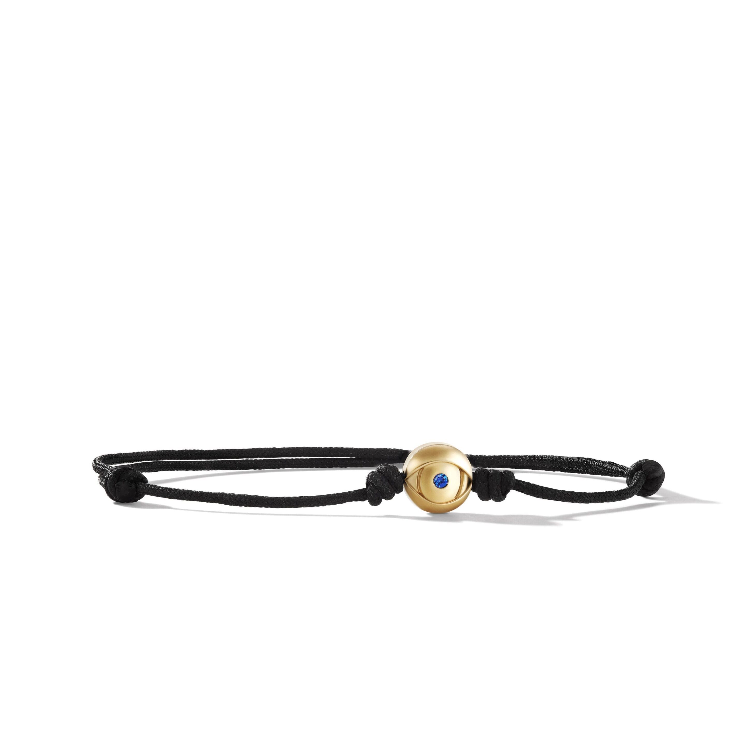 Evil Eye Cord Bracelet in Black Nylon with 18K Yellow Gold and Sapphire, 9mm