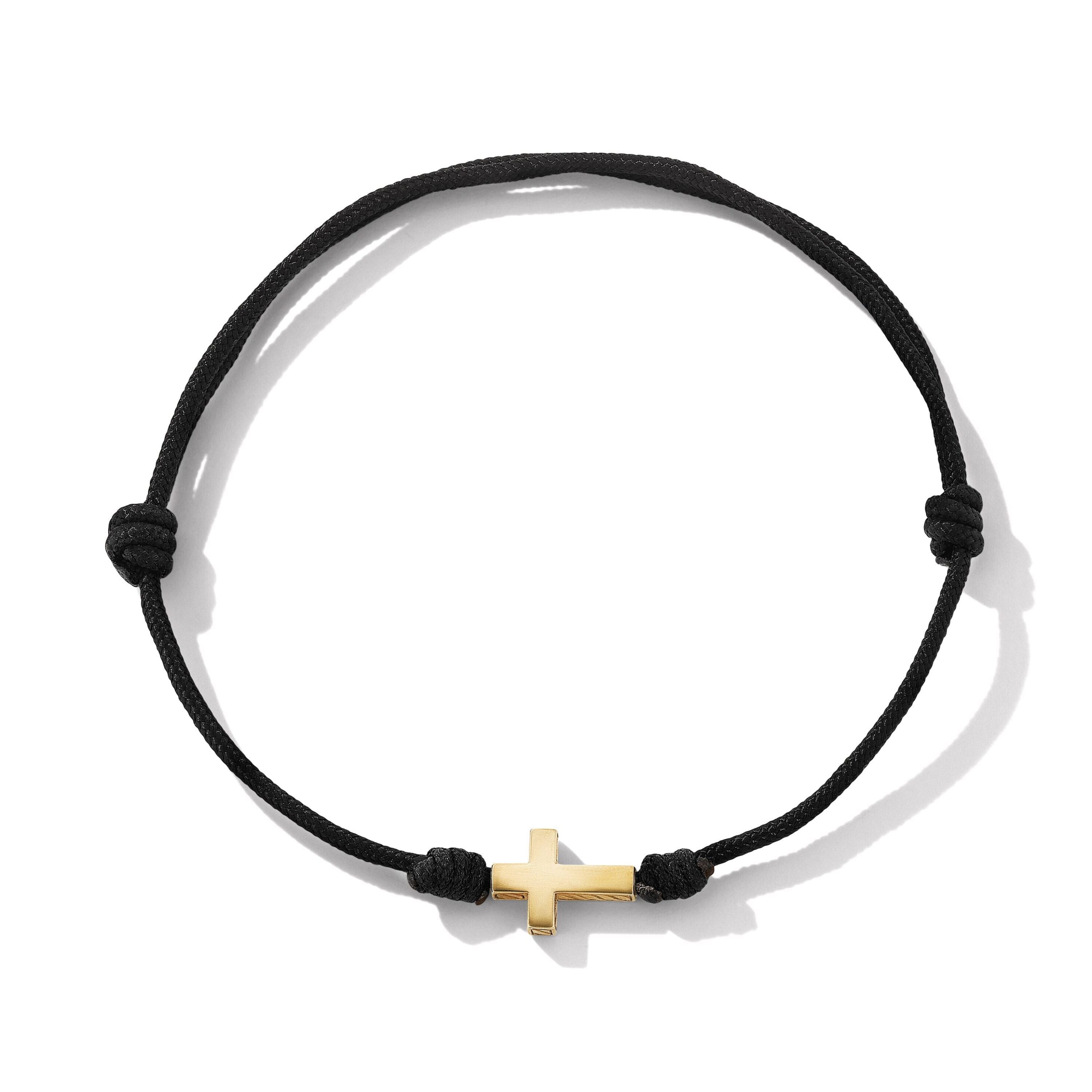 Cross Cord Bracelet in Black Nylon with 18K Yellow Gold
