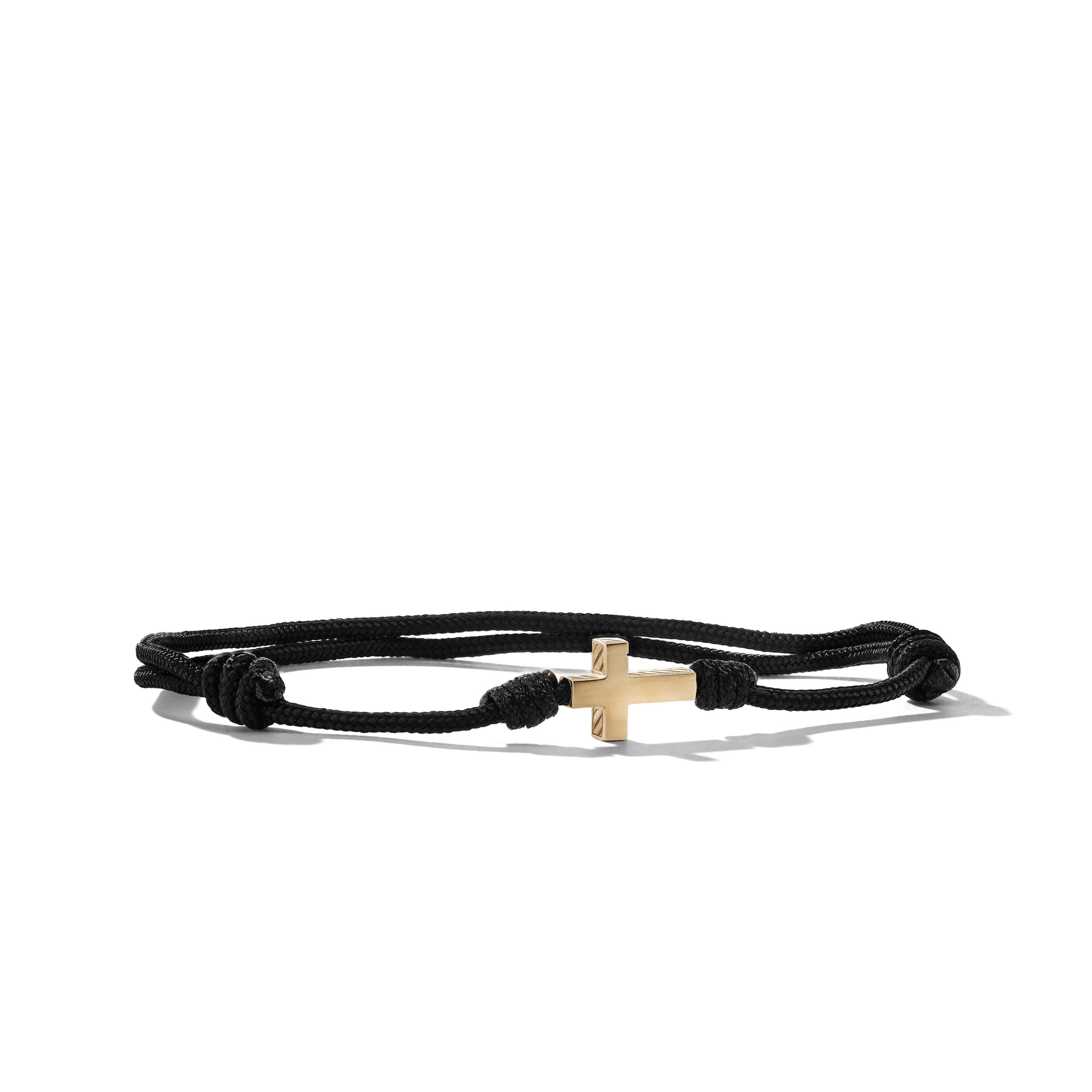 Cross Cord Bracelet in Black Nylon with 18K Yellow Gold