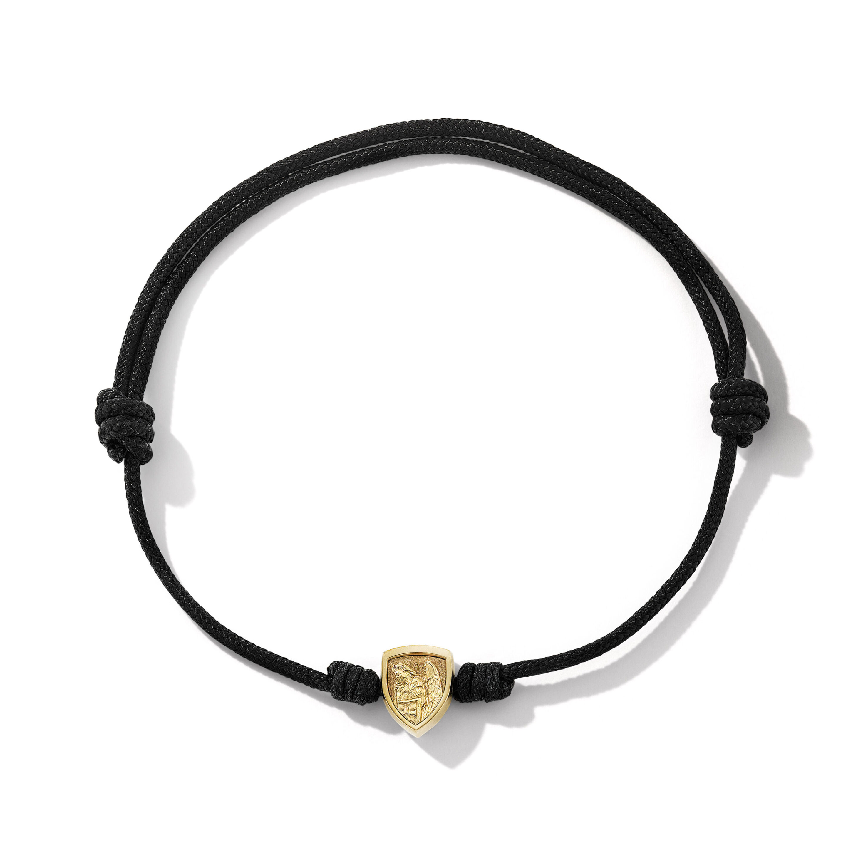 St. Michael Cord Bracelet in Black Nylon with 18K Yellow Gold, 9mm