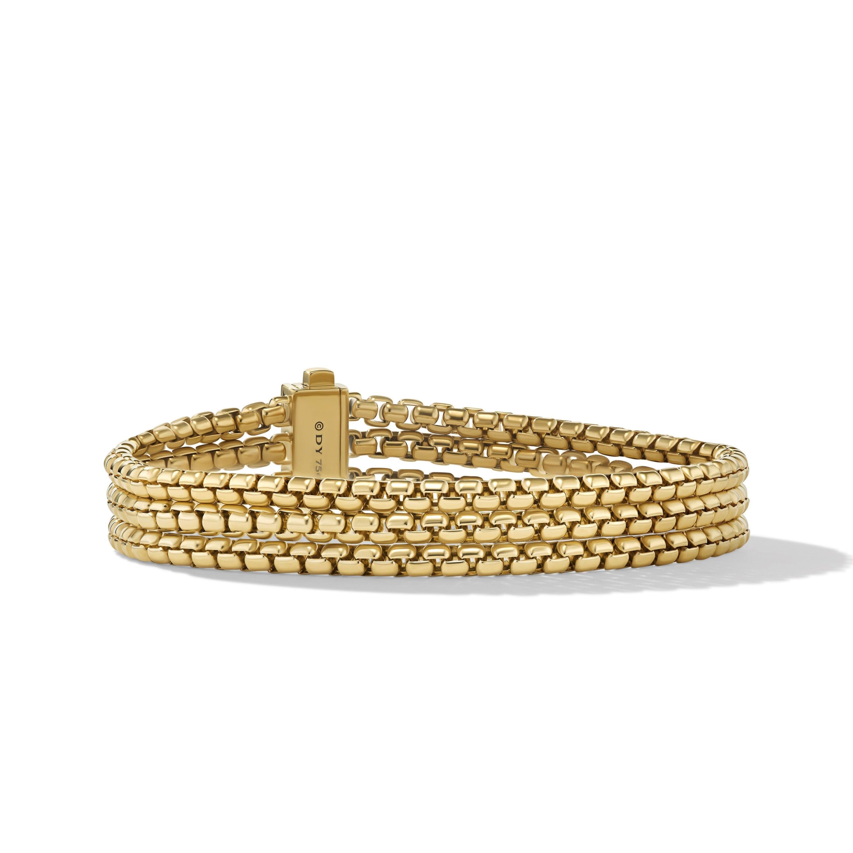 Three Row Box Chain Bracelet in 18K Yellow Gold, 13.5mm