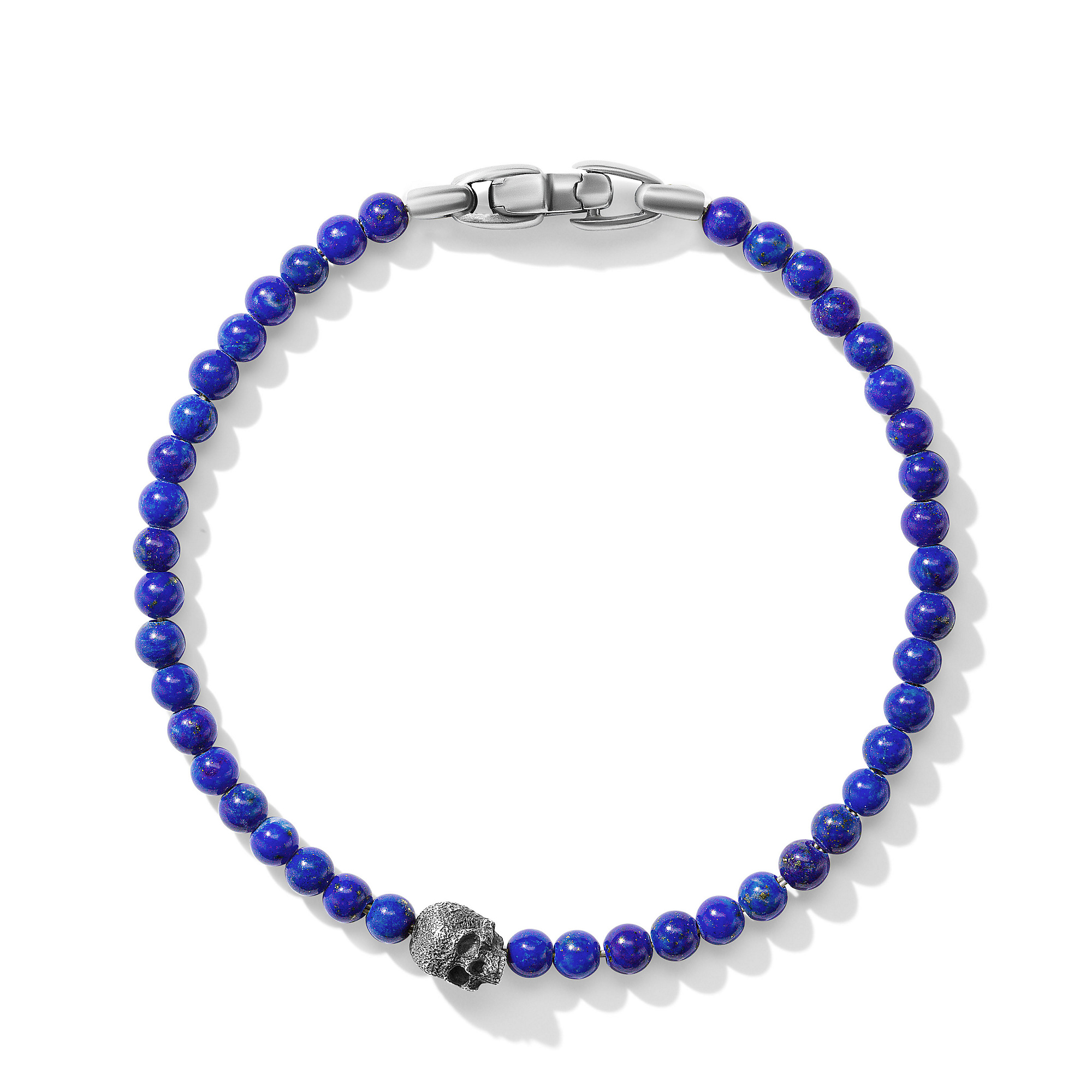 Memento Mori Skull Station Bracelet in Sterling Silver with Lapis, 4mm