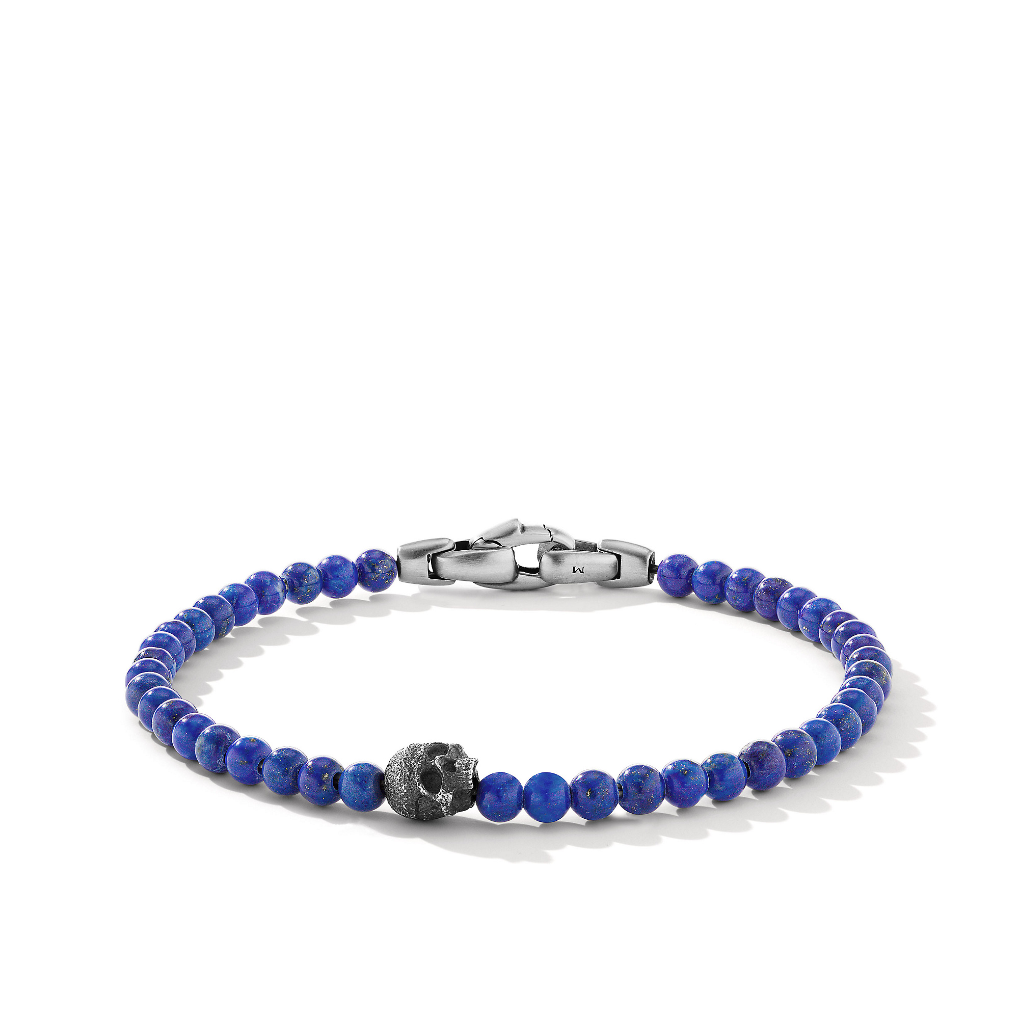 Memento Mori Skull Station Bracelet in Sterling Silver with Lapis, 4mm