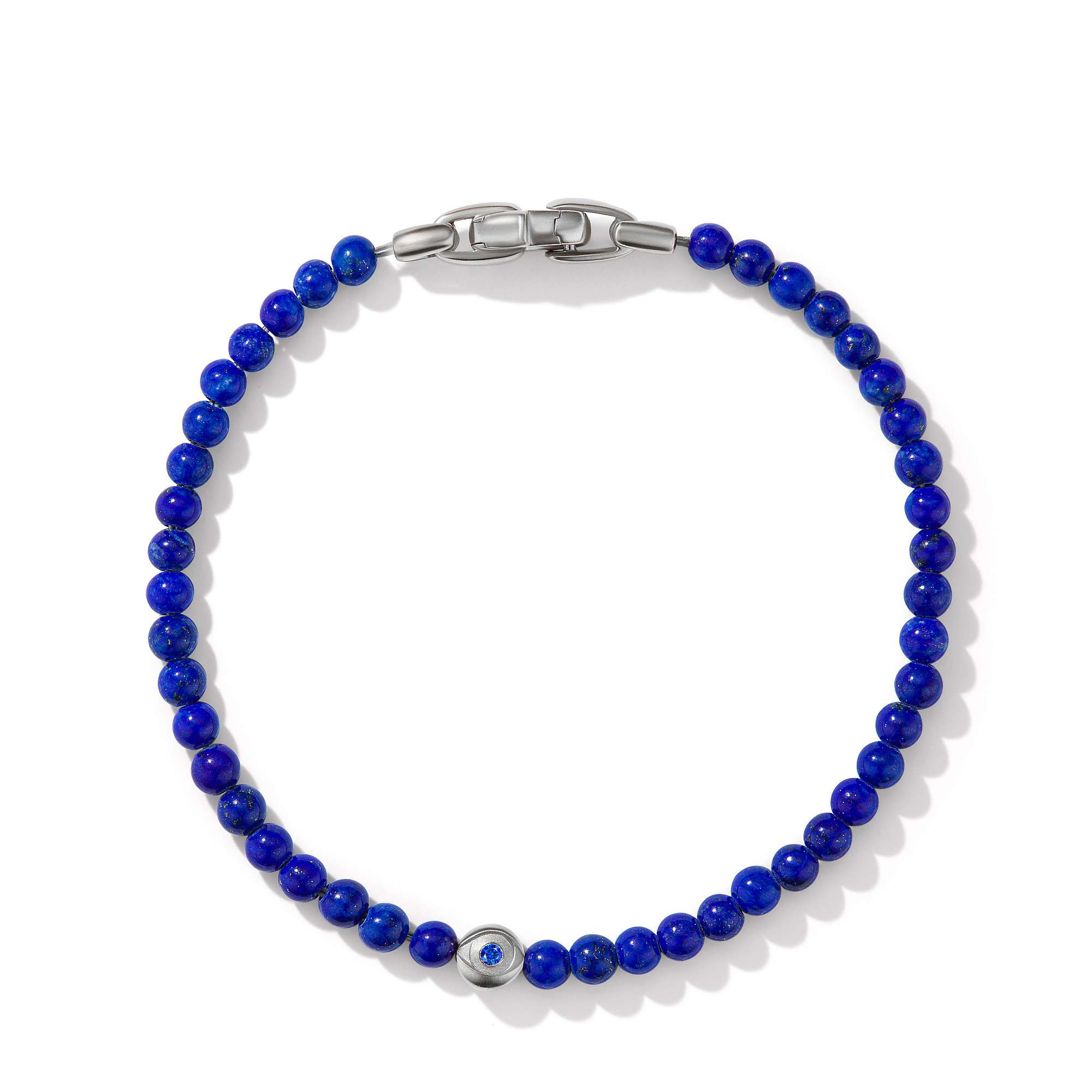 Spiritual Beads Evil Eye Bracelet in Sterling Silver with Lapis and Sapphire, 4mm