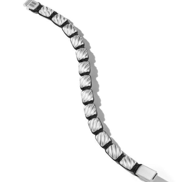 Sculpted Cable Woven Tile Bracelet with Sterling Silver and Black Nylon, 8.5mm - Image 3