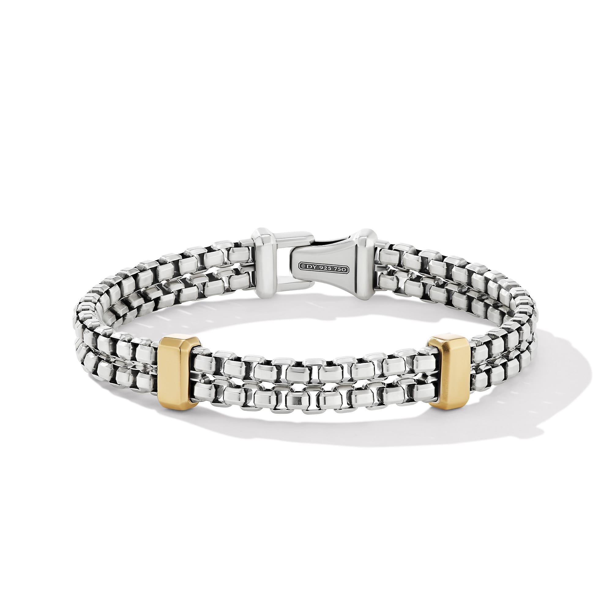 Double Box Chain Bracelet in Sterling Silver with 18K Yellow Gold, 10.5mm