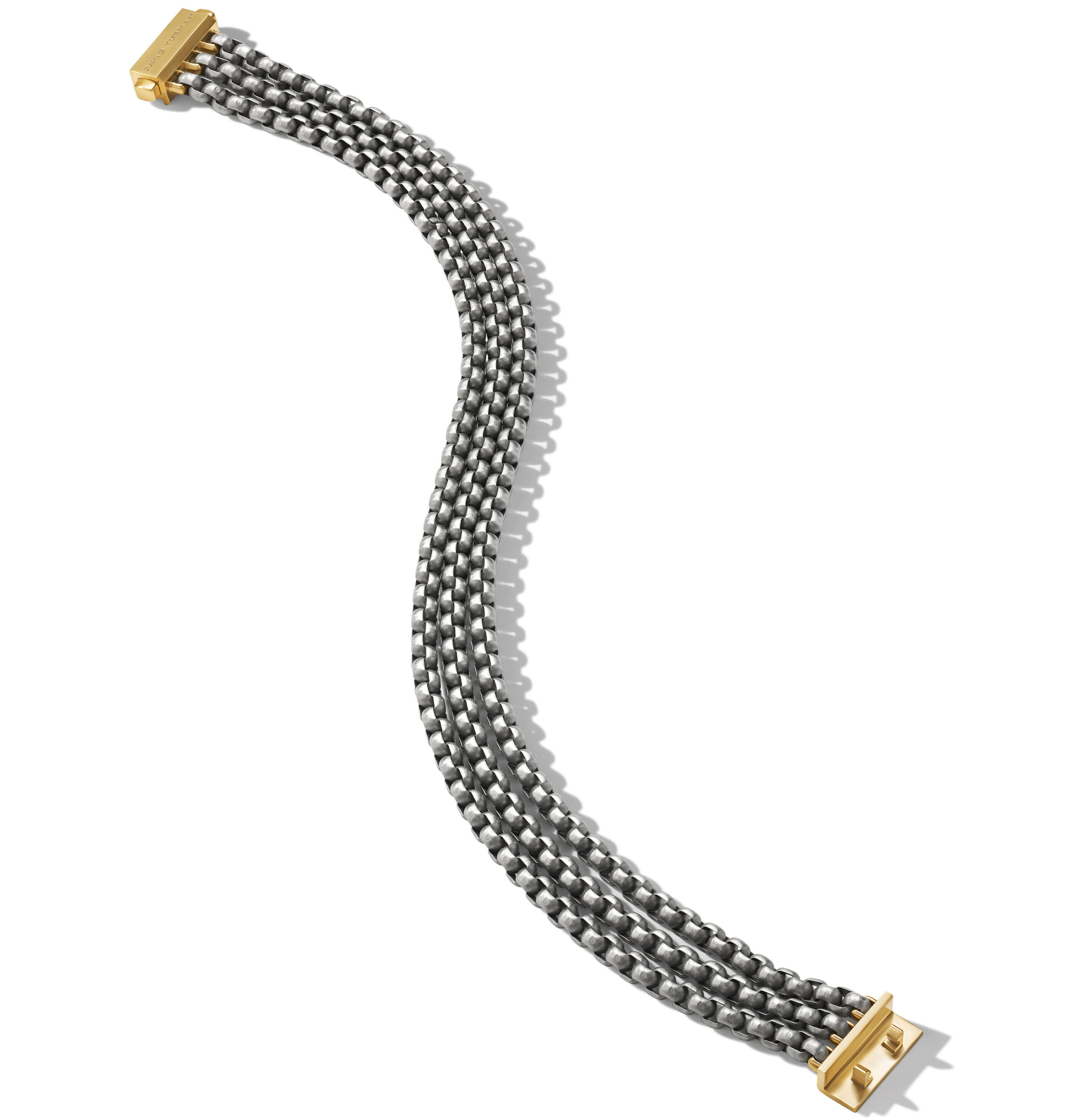 Three Row Box Chain Bracelet in Grey Titanium with 18K Yellow Gold, 13.5mm - Image 3