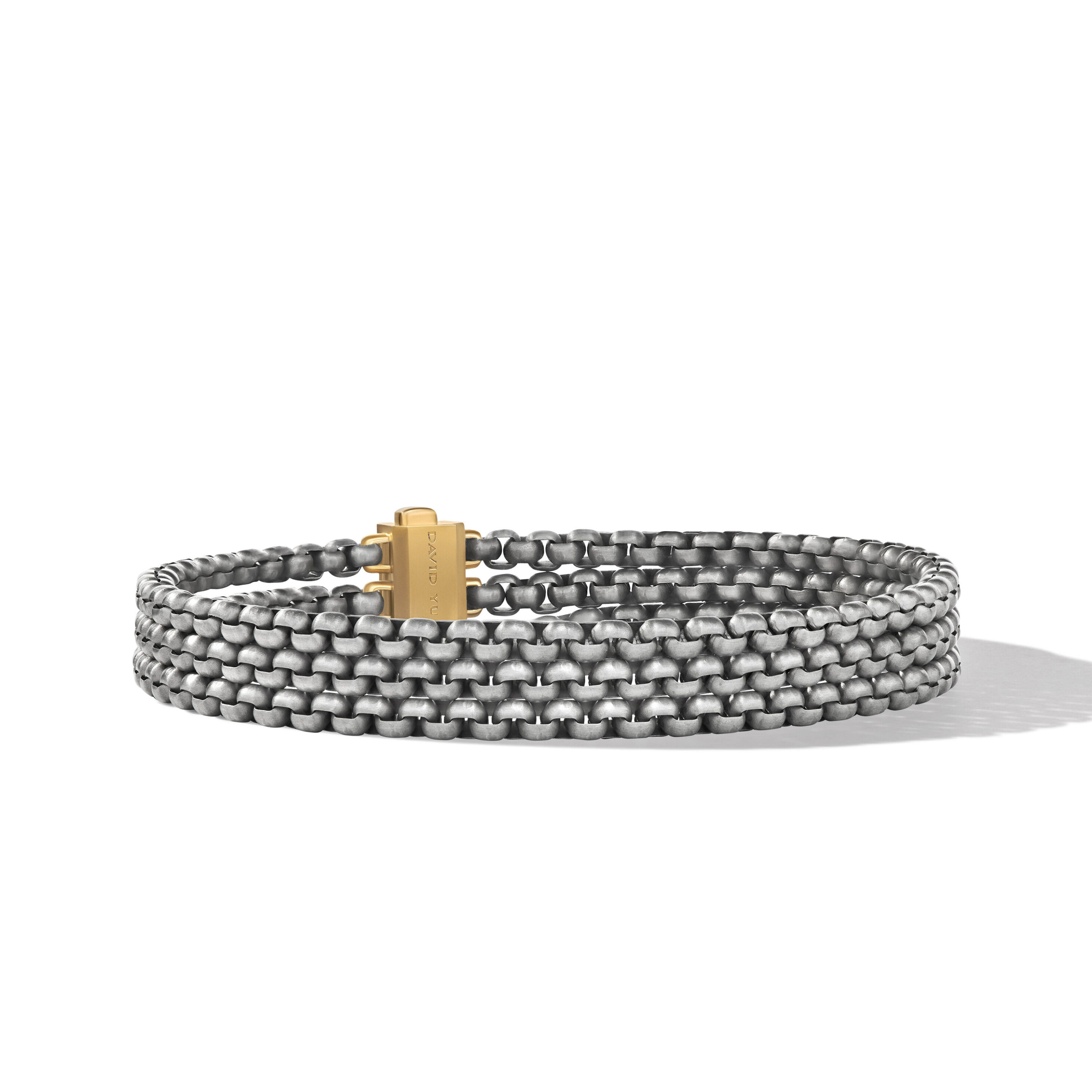 Three Row Box Chain Bracelet in Grey Titanium with 18K Yellow Gold, 13.5mm