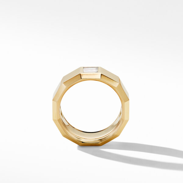 Faceted Band Ring in 18K Yellow Gold with Center Diamond, 10mm - Image 2