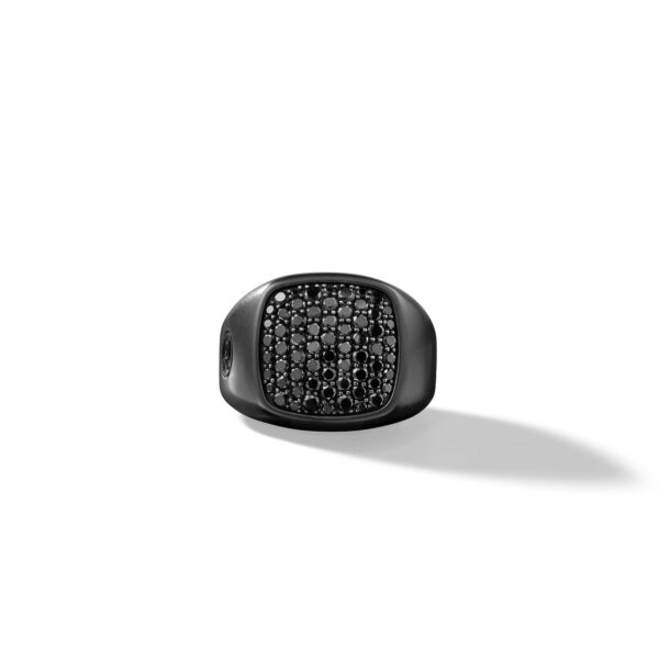 Streamline Signet Ring in Black Titanium with Black Diamonds, 19mm - Image 2