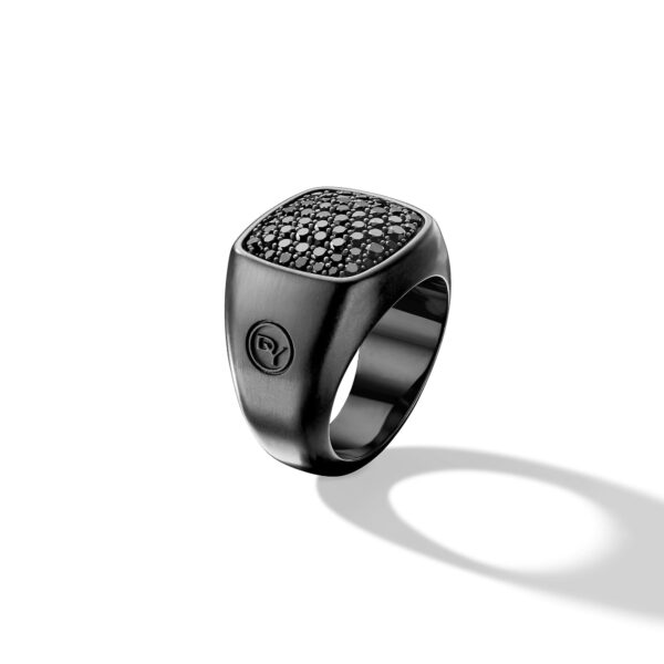 Streamline Signet Ring in Black Titanium with Black Diamonds, 19mm - Image 3