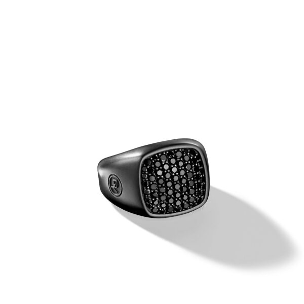 Streamline Signet Ring in Black Titanium with Black Diamonds, 19mm