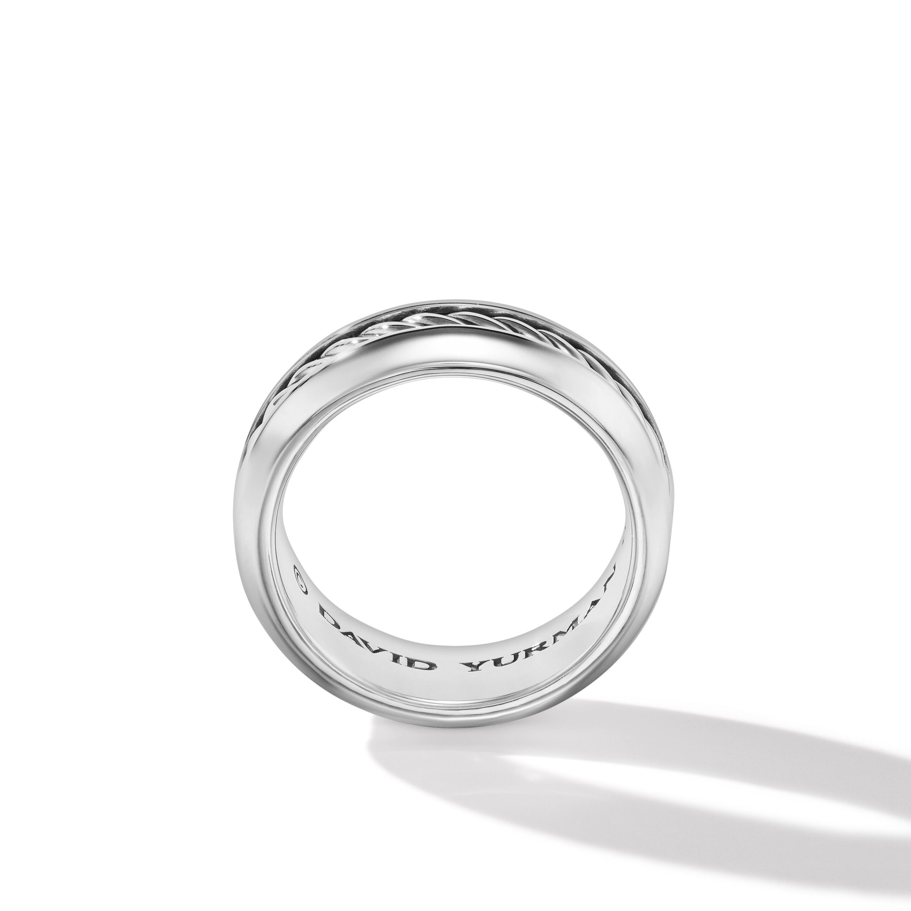 Cable Inset Band Ring in Sterling Silver