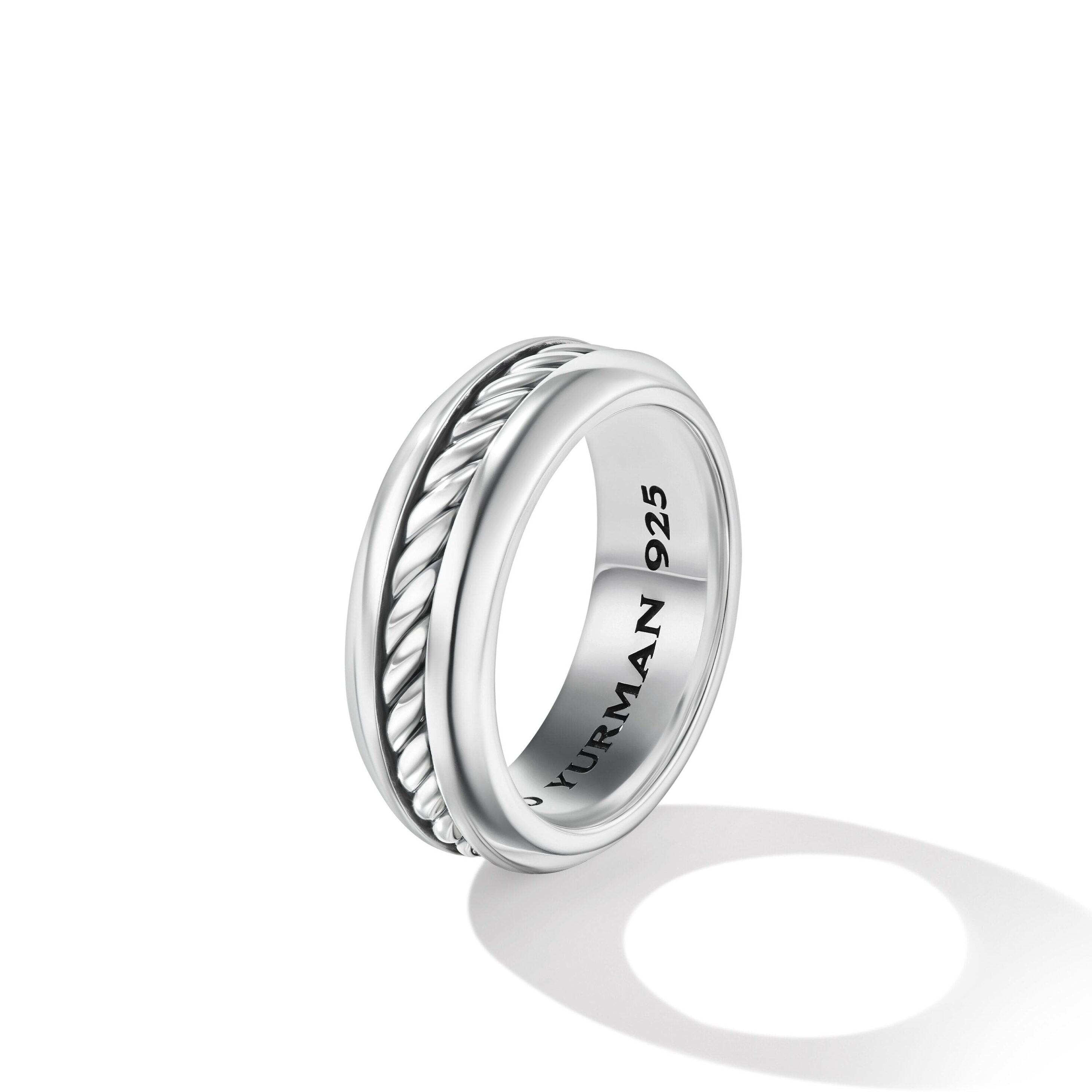 Cable Inset Band Ring in Sterling Silver