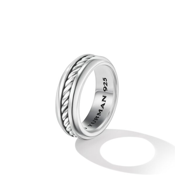 Cable Inset Band Ring in Sterling Silver, 8mm - Image 3