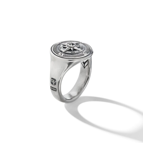 Maritime Compass Signet Ring in Sterling Silver with Center Black Diamond, 19.4mm - Image 3