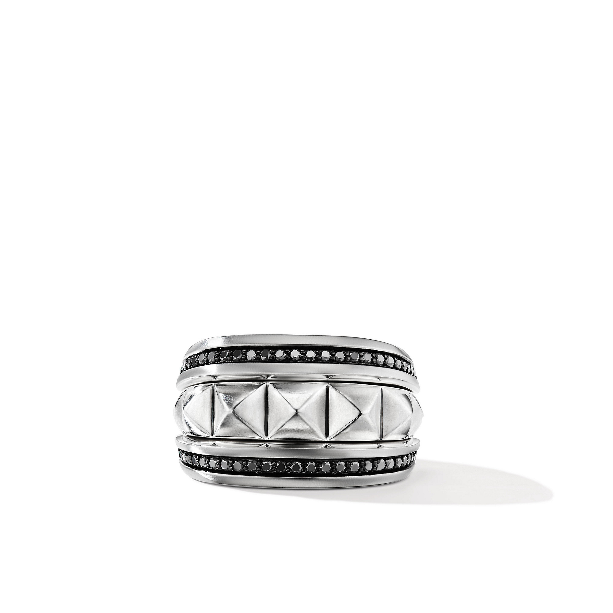 Pyramid Signet Ring in Sterling Silver with Black Diamonds, 16mm