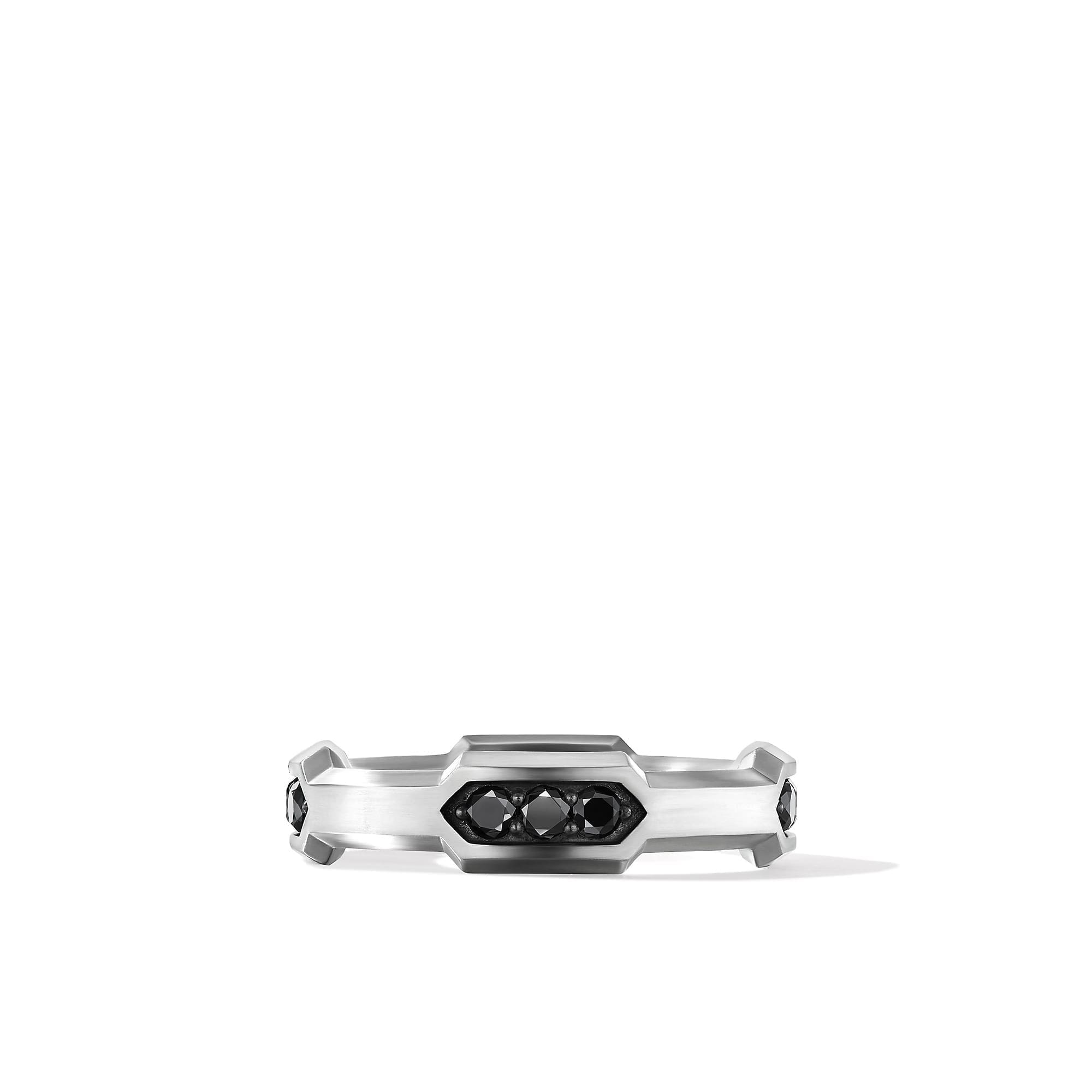 Hex Station Band Ring in Sterling Silver with Diamonds