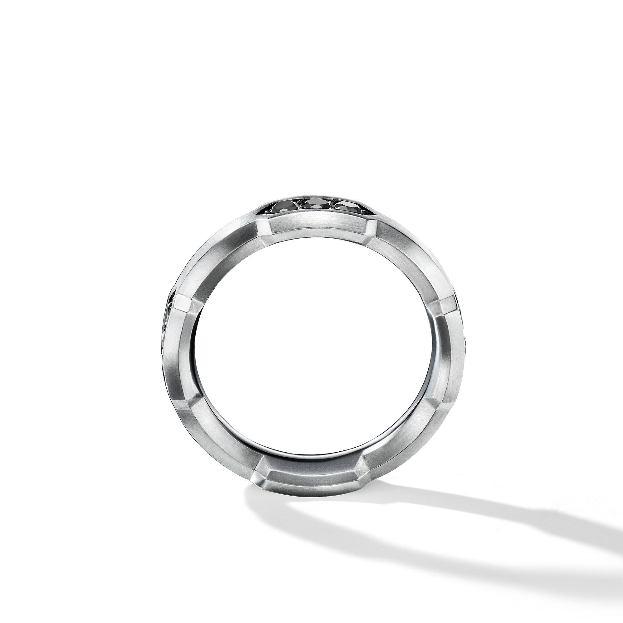 Hex Station Band Ring in Sterling Silver with Diamonds