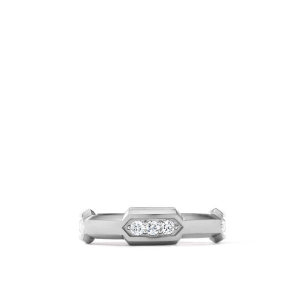 Hex Station Band Ring in Sterling Silver with Diamonds, 6mm - Image 3