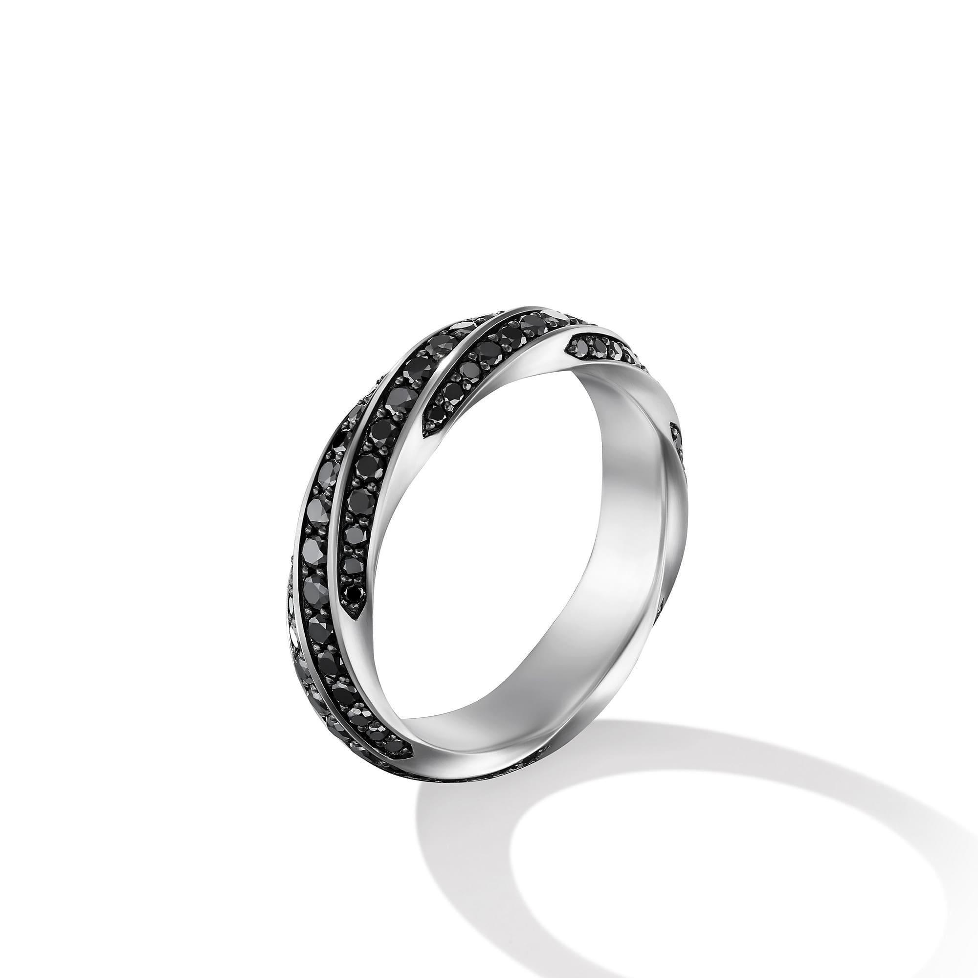 Cable Edge Band Ring in Sterling Silver with Black Diamonds